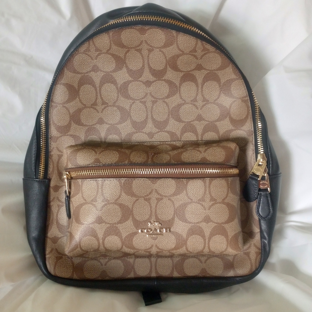 Coach Medium Charlie Backpack In Signature Canvas Brown Black School Travel